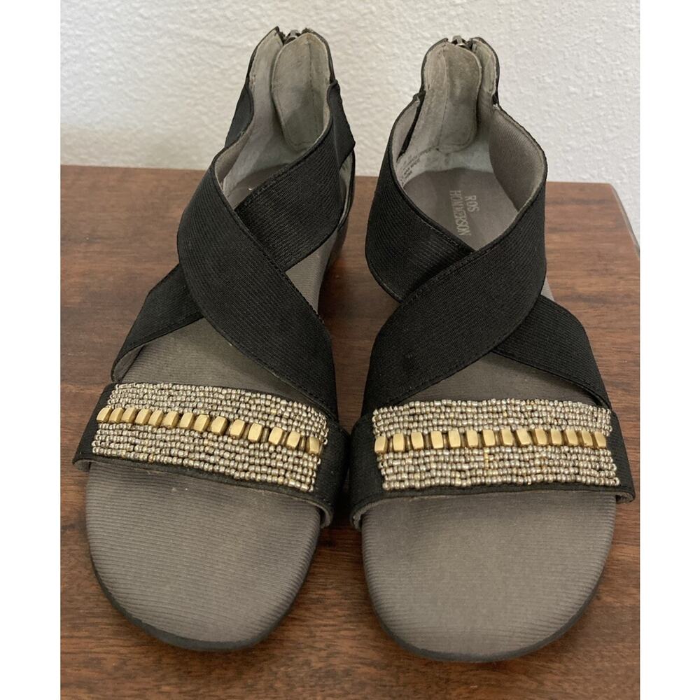 Ros Hommerson Mara Beaded Criss Cross Strappy Sandals Zip Back Flats Size 6.5